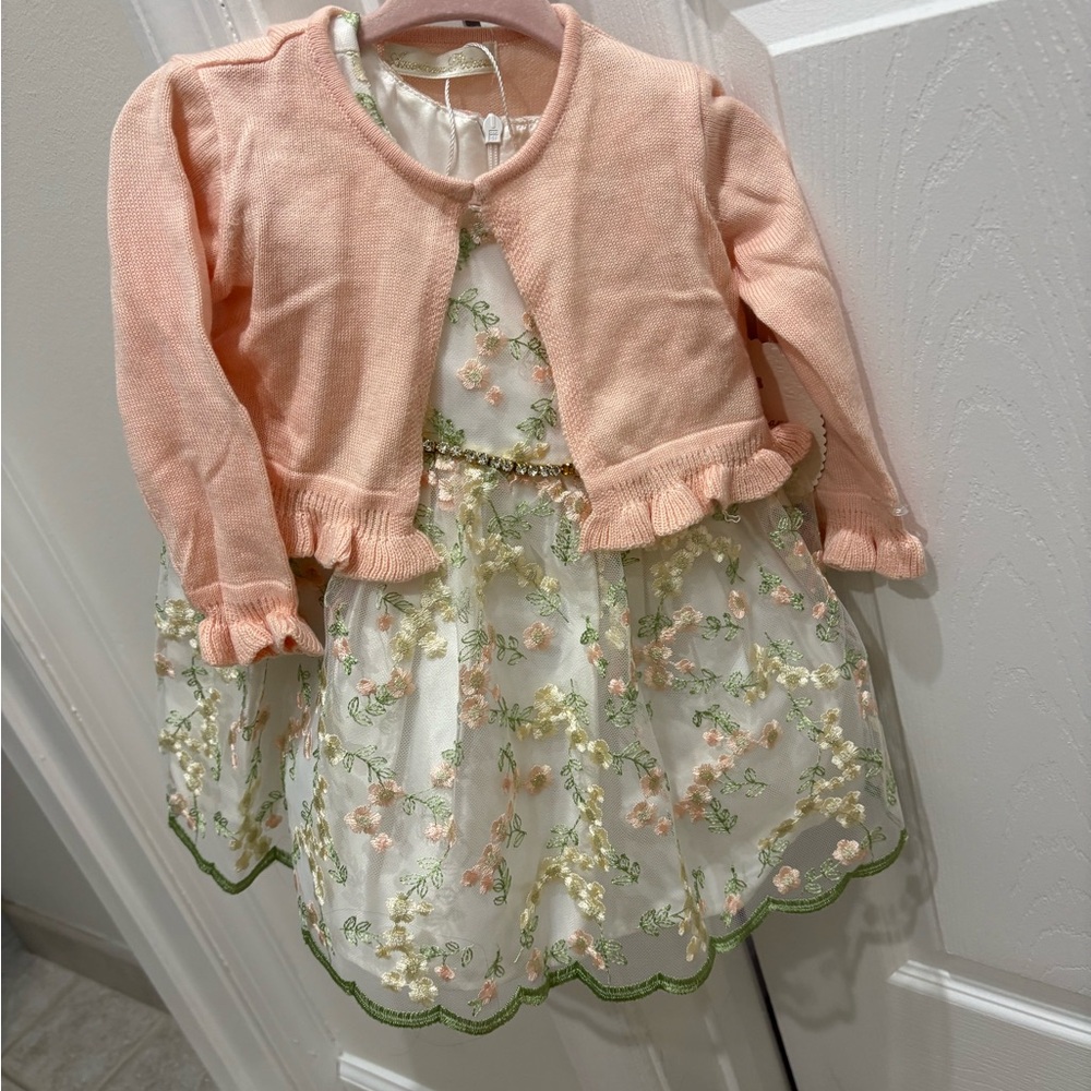 American Princess Pink Cardigan with Floral Dress